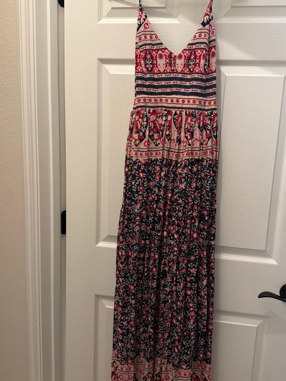 Floral Pattern Pink and Black Maxi Dress - Sleeveless V-Neck